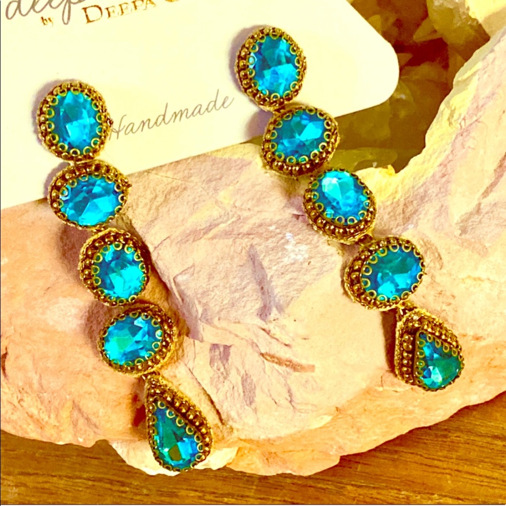 NWT Deepa Gurnani Turquoise Crystal Bead Earrings - Picture 4 of 11
